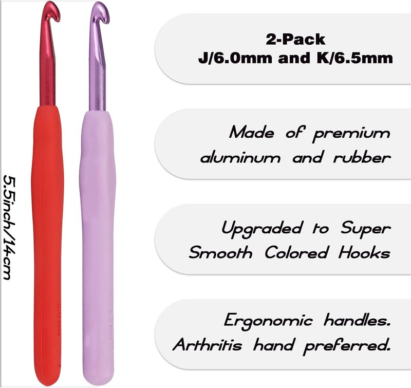 YOJOB 2Pack Size J / 6mm, K / 6.5mm Crochet Hooks, Super Smooth & Ergonomic for Beginner and Advanced (6.0mm, 6.5mm) - Image 2